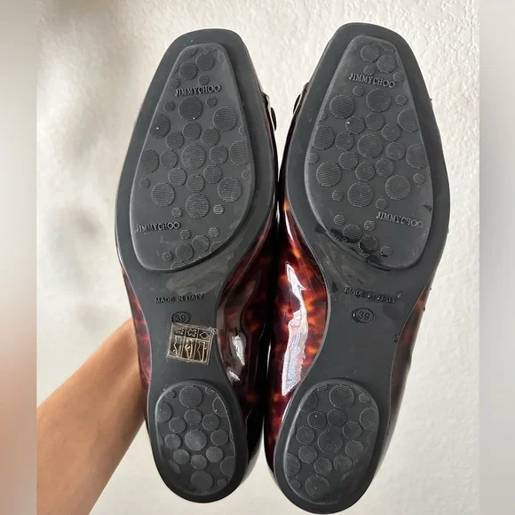 JIMMY CHOO 39 Tulita Leopard/ Tortoiseshell Patent Leather Ballet Flats 8.5 - Picture 7 of 7